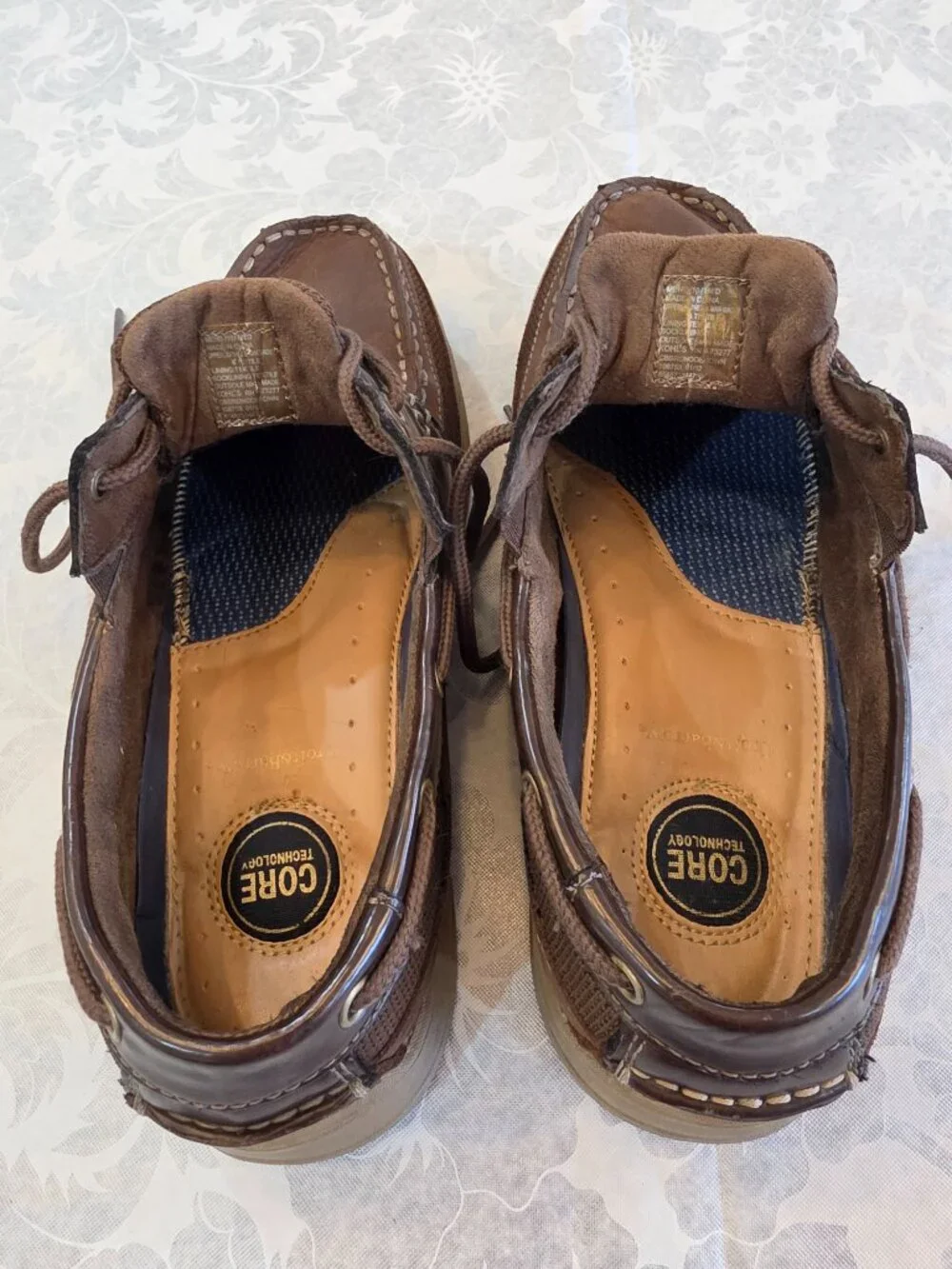 Croft & Barrow Men's Brown Leather & Mesh Boat Shoes Size 10 Med Comfort